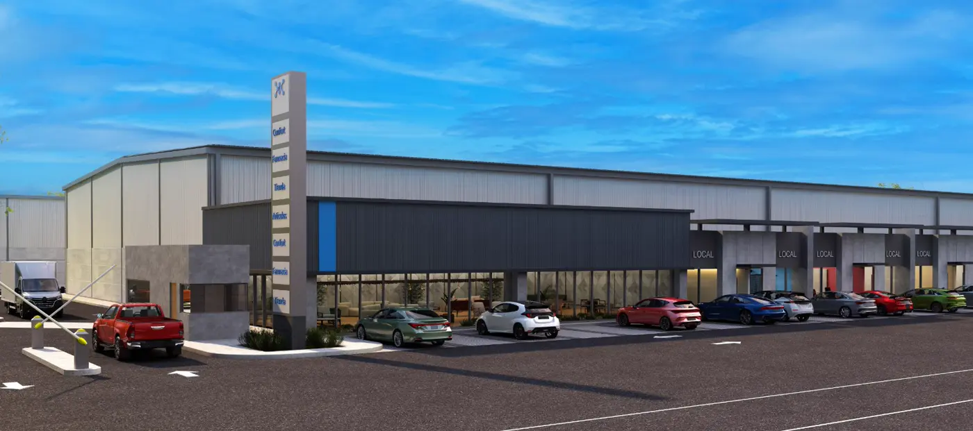 Render panorámico del desarrollo completo — bodegas y locales Konecta Park